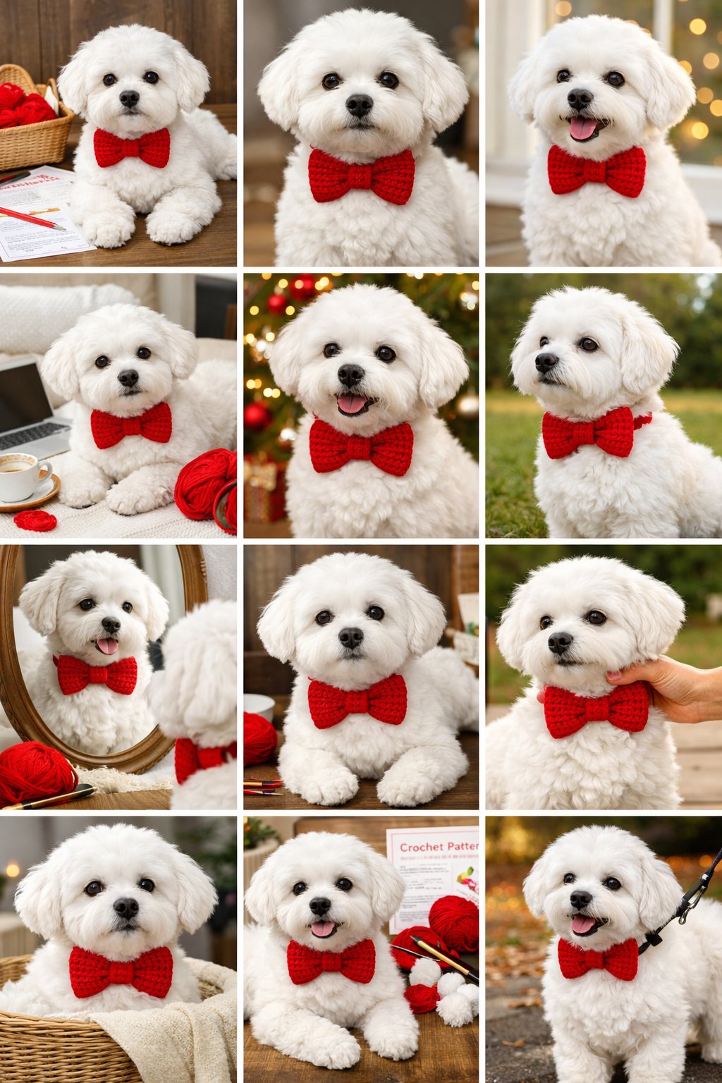 Classic red crochet bow tie styled as a festive pet accessory